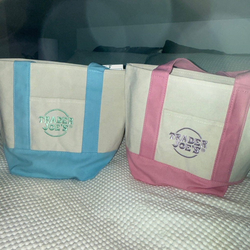 COPY - (2) Trader Joe’s Mini Pastel Pink and Blue Tote Bags (set of 2)
